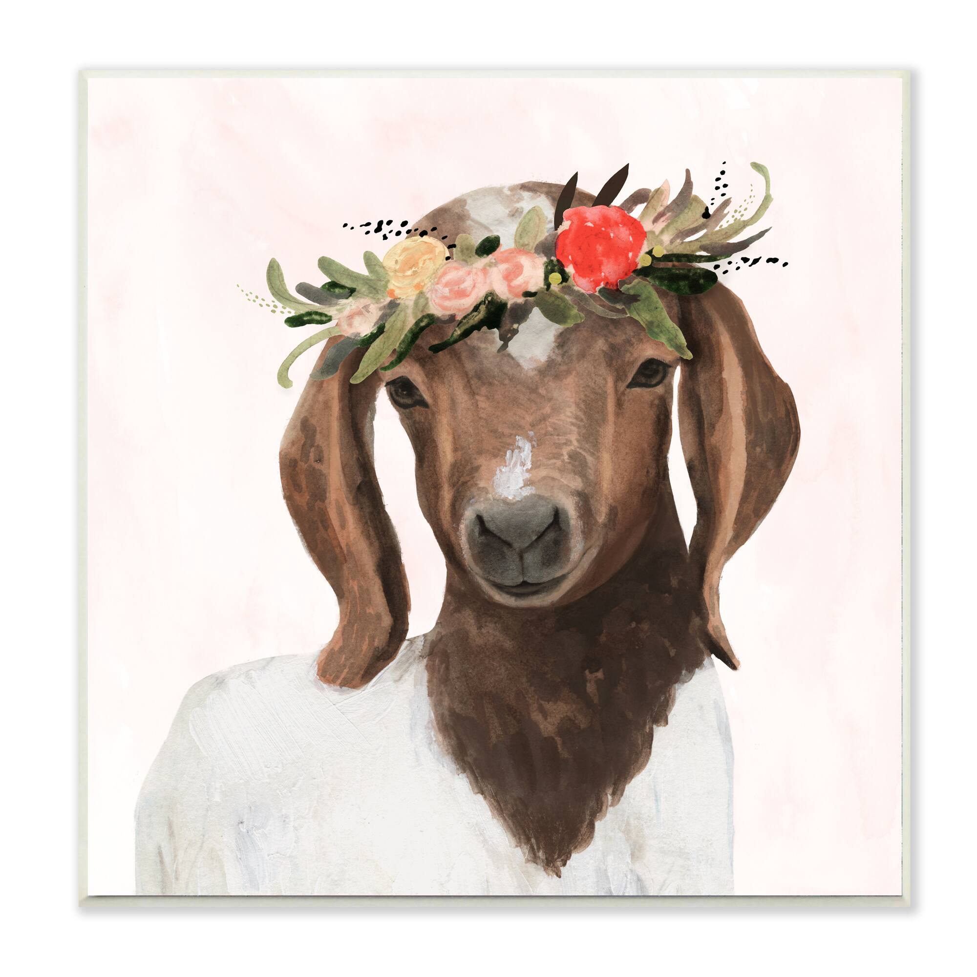 Stupell Industries Springtime Flower Crown Long Ear Baby Goat Wall Plaque